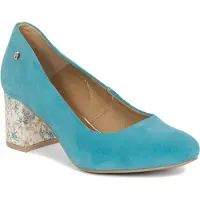 MACIEJKA Hellblaue Pumps aus Naturleder und Wildleder mit 6 cm Blockabsatz und mandelförmiger Spitze, Weite F 1/2