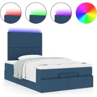 Syfax Ottoman-Bett mit Matratze & LEDs Blau 120x190 cm Stoff