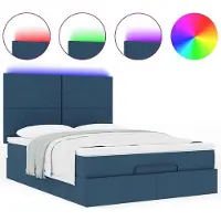 Syfax Ottoman-Bett mit Matratze & LEDs Blau 140x190 cm Stoff