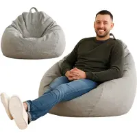 AD,CON Sitzsack mit EPS-Perlen Füllung Puff Relax-Sessel Sitzkissen Bodenkissen Bean Bag 120x120x60 Hellgrau 350L