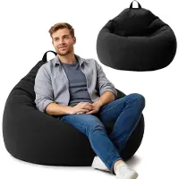 AD.CON Sitzsack mit EPS-Perlen Füllung Puff Relax-Sessel Sitzkissen Bodenkissen Bean Bag 120x120x60cm 350L Schwarz