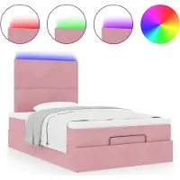 Syfax Ottoman-Bett mit Matratzen & LEDs Rosa 120x190 cm Samt