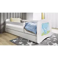 RAUMHIRSCH FURNITURE Kinderbett Jugendbett blauer Teddybär Blumen 70x140, 80x160, 80x180 cm - Komplettset mit Matratze, Schublade & Rausfallschutz