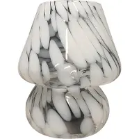 Relaxdays Tischlampe, Pilz Design, Glas, E27, batteriebetriebene Nachttischlampe, HxD: 24 x 16 cm, Touchfunktion, weiß