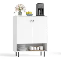Costway Sideboard Buffet Schrank, Küchen-Aufbewahrungsschrank mit 2 Türen Verstellbarem Regal & Kippschutz Moderner Mid-Century-Kaffeebar-Schrank Weiß