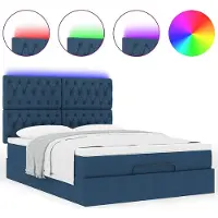 Syfax Ottoman-Bett mit Matratze & LEDs Blau 140x190 cm Stoff
