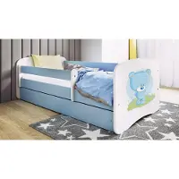 RAUMHIRSCH FURNITURE Kinderbett Jugendbett blauer Teddybär Blumen 70x140, 80x160, 80x180 cm - Komplettset mit Matratze, Schublade & Rausfallschutz