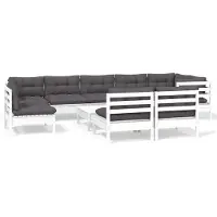 vidaXL 10-tlg. Garten-Lounge-Set mit Kissen Weiß Kiefer Massivholz