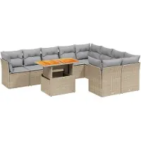 vidaXL 10-tlg. Garten-Sofagarnitur mit Kissen Beige Poly Rattan