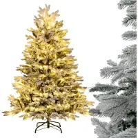 Costway Künstlicher Weihnachtsbaum 135cm, Tannenbaum 688 gemischte Zweigspitze mit Schnee, 200 Warmweiße LEDs, Christbaum Weihnachten, weiß grün