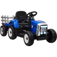 HOMCOM Elektrischer Traktor Kinder Aufsitztraktor mit MP3 Funktion, 3-6KM/H Blau