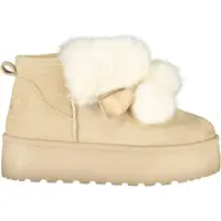 Laura Biagiotti Elegante Damenstiefel in Beige mit Fell und Stickerei - 4cm Keilabsatz