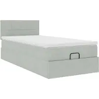 Syfax Ottoman-Bett, Stauraumbett mit Matratze und Topper, Samt Hellgrau, hydraulischer Hebemechanismus, Taschenfederkernmatratze Mittel, 90x200 cm