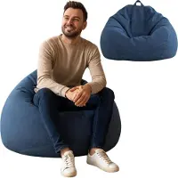 AD.CON Sitzsack mit EPS-Perlen Füllung Puff Relax-Sessel Sitzkissen Bodenkissen Bean Bag 120x120x60cm 350L Marineblau
