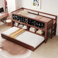 Fortuna Lai Kinderbett Hausbett 90x200,ausziehbares Kinderbett,mit Graffiti-Tafel,mit offenem Stauraum,mit Kletterleiter,Massivholz-Kinderetagenbett,ohne Matratze,braun