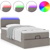 Syfax Ottoman-Bett mit Matratze & LEDs Taupe 80x200 cm Stoff