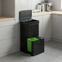En.casa Sensor Mülleimer ‘Venna’ Edelstahl mit 3 Fächern Schwarz 62 L