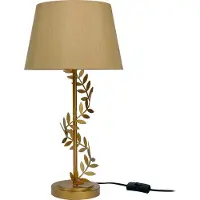 Relaxdays Tischlampe, Metallfuß, Stoffschirm, E27, HxD: 55x27 cm, Lorbeerranke, Tischleuchte mit Kabel, Wohnzimmer, gold