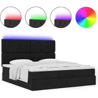 Syfax Ottoman-Bett mit Matratze & LEDs Schwarz 180x200 cm Stoff