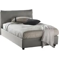 Talamo Italia Quadratisches und halbes Bett Claudia, Containerbett mit Stoffbespannung, 100% Italy, Frontöffnung, passend für Matratze 120x200 cm, Grau