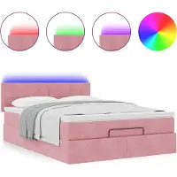 Syfax Ottoman-Bett mit Matratze & LEDs Rosa 140x190 cm Samt