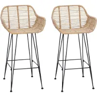 vidaXL Barstuhl 2 Stk. Natur 55 x 52 x 92 cm Rattan und Eisen