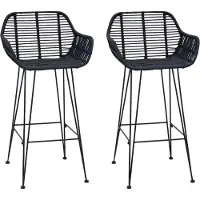 vidaXL Barstuhl 2 stk. Schwarz 55 x 52 x 92 cm Rattan und Eisen