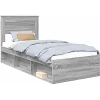 Syfax Bettrahmen Graues Sonoma 90 x 190 cm Massives Kiefernholz