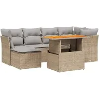vidaXL 7-tlg. Garten-Sofagarnitur mit Kissen Beige Poly Rattan