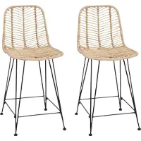 vidaXL Barstuhl 2 Stk. Natur 44,5 x 54,5 x 97,5 cm Rattan und Eisen