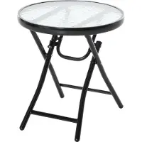 BundiGlassware Gartentisch klappbar Ø45cm, Wetterfest Balkontisch aus Metall, Klapptisch mit Wasserkräuselung-Muster, Esstisch Outdoor, Campingtisch rund Beistelltisch für Garten Balkon Schwarz