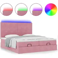 Syfax Ottoman-Bett mit Matratzen & LEDs Rosa 160x200 cm Samt