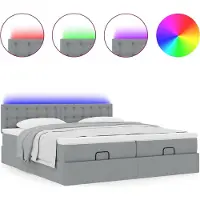 Syfax Ottoman-Bett mit Matratzen & LEDs Hellgrau 200x200 cm Stoff
