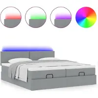 Syfax Ottoman-Bett mit Matratzen & LEDs Hellgrau 200x200 cm Stoff