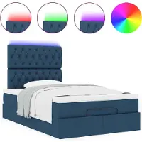 Syfax Ottoman-Bett mit Matratze & LEDs Blau 120x190 cm Stoff