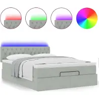 Syfax Ottoman-Bett mit Matratze & LEDs Hellgrau 140x190 cm Samt