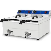 VERTES Friteuse Fritteuse Fritöse Edelstahl 2x 10L (2x 3000W, 230V, Kaltzonenprinzip, Temperatur Stufenlos Regulierbar 50-250°C)