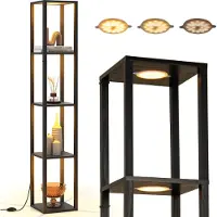Costway 162cm Stehlampe mit Regalen, 4-stufiges Display-Regal mit dimmbaren LED-Lichtern & Fußschalter, Eckregal Standlampe freistehend