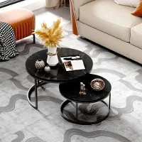 OKWISH Couchtisch 2er-Set, MDF Satztisch Beistelltisch für Schlafzimmer Balkon, Satztische fürs Wohnzimmer, Wohnzimmertisch, Schwarz