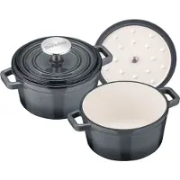 Berndes 2-tlg. Set (Servier-)Topf 14 cm, Gusseisen, grau/schwarz - b.iron