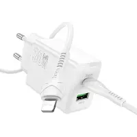 Hoco Handy-Ladegerät USB A + USB C QC3.0 PD AFC 3A 30W + Kabel USB C auf USB C N71 weiß