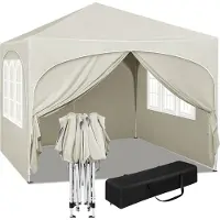Merkloos Bolt Edge Partytent – Beige – Easy-Up Pavillon – Faltbares Partyzelt – Wasser- und UV-beständig – 3x3 m – Höhenverstellbar