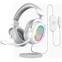Fifine Gaming Headset mit Mikrofon Over Ear Kopfhörer mit Kabel USB Headset, Weiß