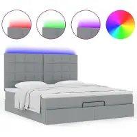 Syfax Ottoman-Bett mit Matratze & LEDs Hellgrau 160x200 cm Stoff