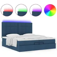 Syfax Ottoman-Bett mit Matratzen & LEDs Blau 200x200 cm Stoff
