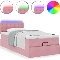Syfax Ottoman-Bett mit Matratze & LEDs Rosa 100x200 cm Samt