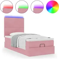 Syfax Ottoman-Bett mit Matratzen & LEDs Rosa 100x200 cm Samt