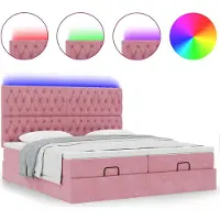 Syfax Ottoman-Bett mit Matratzen & LEDs Rosa 160x200 cm Samt