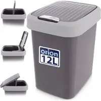 Orion | Mülleimer 12 l - Grau - Robuster Kunststoff - Mit praktischer Klappdeckel - Ideal für Küche und Bad