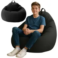 AD,CON Sitzsack mit EPS-Perlen Füllung Puff Relax-Sessel Sitzkissen Bodenkissen Bean Bag 80x90x50cm 185L Schwarz
